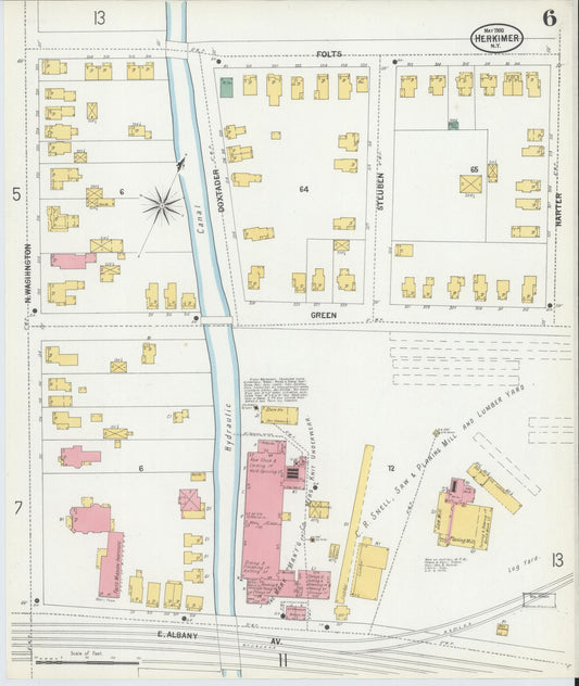 Sanborn Fire Insurance Map from Herkimer, Herkimer County, New York (1900), Sheet #0006 - Historic Sanborn Fire Insurance Map Print, vintage old map wall art, antique decor, genealogy gift, New York New York map