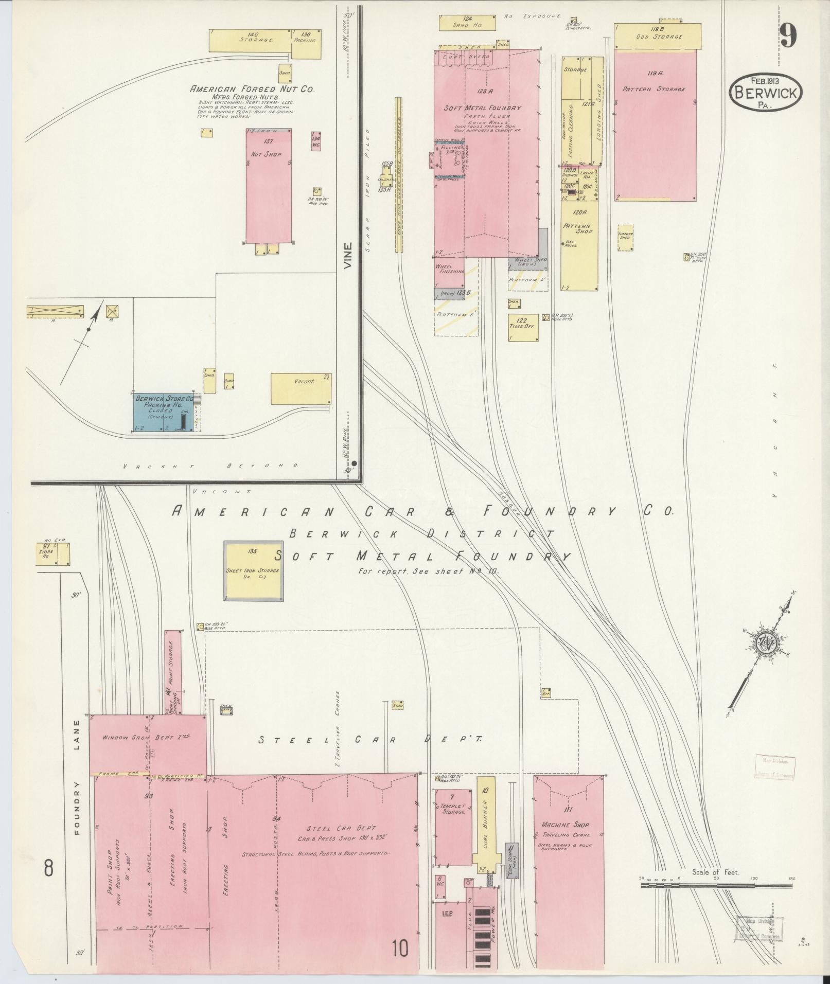 Sanborn Fire Insurance Map from Berwick, Columbia County, Pennsylvania (1913), Sheet #0009 - Historic Sanborn Fire Insurance Map Print, vintage old map wall art, antique decor, genealogy gift, Pennsylvania Pennsylvania map