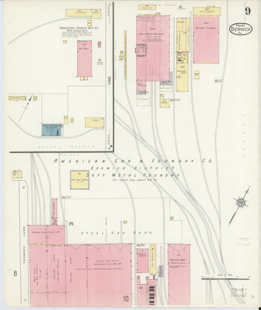 Sanborn Fire Insurance Map from Berwick, Columbia County, Pennsylvania (1913), Sheet #0009 - Historic Sanborn Fire Insurance Map Print, vintage old map wall art, antique decor, genealogy gift, Pennsylvania Pennsylvania map