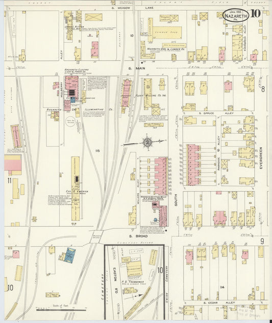 Sanborn Fire Insurance Map from Nazareth, Northampton County, Pennsylvania (1912), Sheet #0010 - Historic Sanborn Fire Insurance Map Print, vintage old map wall art, antique decor, genealogy gift, Pennsylvania Pennsylvania map