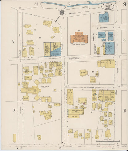 Sanborn Fire Insurance Map from Hilo, Hawaii County, Hawaii (1921), Sheet #0009 - Historic Sanborn Fire Insurance Map Print, vintage old map wall art