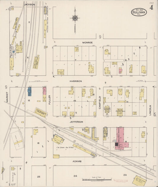 Sanborn Fire Insurance Map from Sullivan, Moultrie County, Illinois (1922), Sheet #0004 - Historic Sanborn Fire Insurance Map Print, vintage old map wall art, antique decor, genealogy gift, Illinois Illinois map