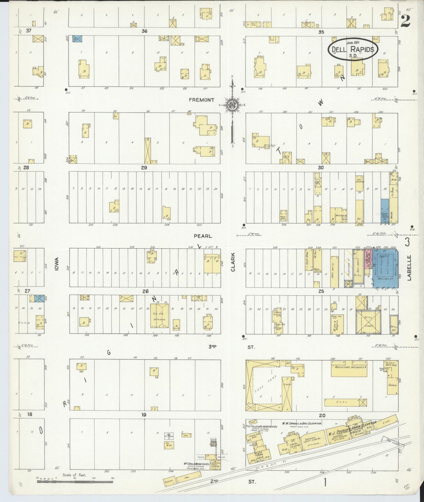 Sanborn Fire Insurance Map from Dell Rapids, Minnehaha County, South Dakota (1911), Sheet #0002 - Historic Sanborn Fire Insurance Map Print, vintage old map wall art, antique decor, genealogy gift, South Dakota South Dakota map