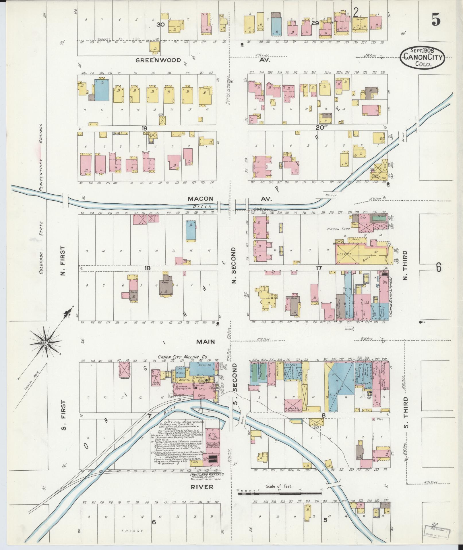 Sanborn Fire Insurance Map from Canon City, Fremont County, Colorado (1908), Sheet #0005 - Historic Sanborn Fire Insurance Map Print, vintage old map wall art, antique decor, genealogy gift, Colorado Colorado map