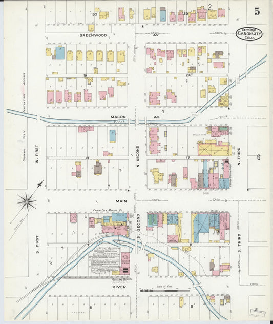 Sanborn Fire Insurance Map from Canon City, Fremont County, Colorado (1908), Sheet #0005 - Historic Sanborn Fire Insurance Map Print, vintage old map wall art, antique decor, genealogy gift, Colorado Colorado map
