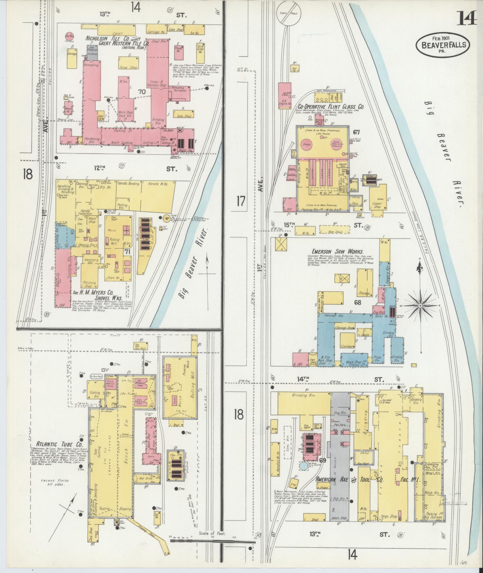 Sanborn Fire Insurance Map from Beaver Falls, Beaver County, Pennsylvania (1901), Sheet #0014 - Historic Sanborn Fire Insurance Map Print, vintage old map wall art, antique decor, genealogy gift, Pennsylvania Pennsylvania map
