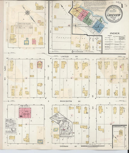 Sanborn Fire Insurance Map from Lakeview, Montcalm County, Michigan (1932), Sheet #0001 - Historic Sanborn Fire Insurance Map Print, vintage old map wall art, antique decor, genealogy gift, Michigan Michigan map
