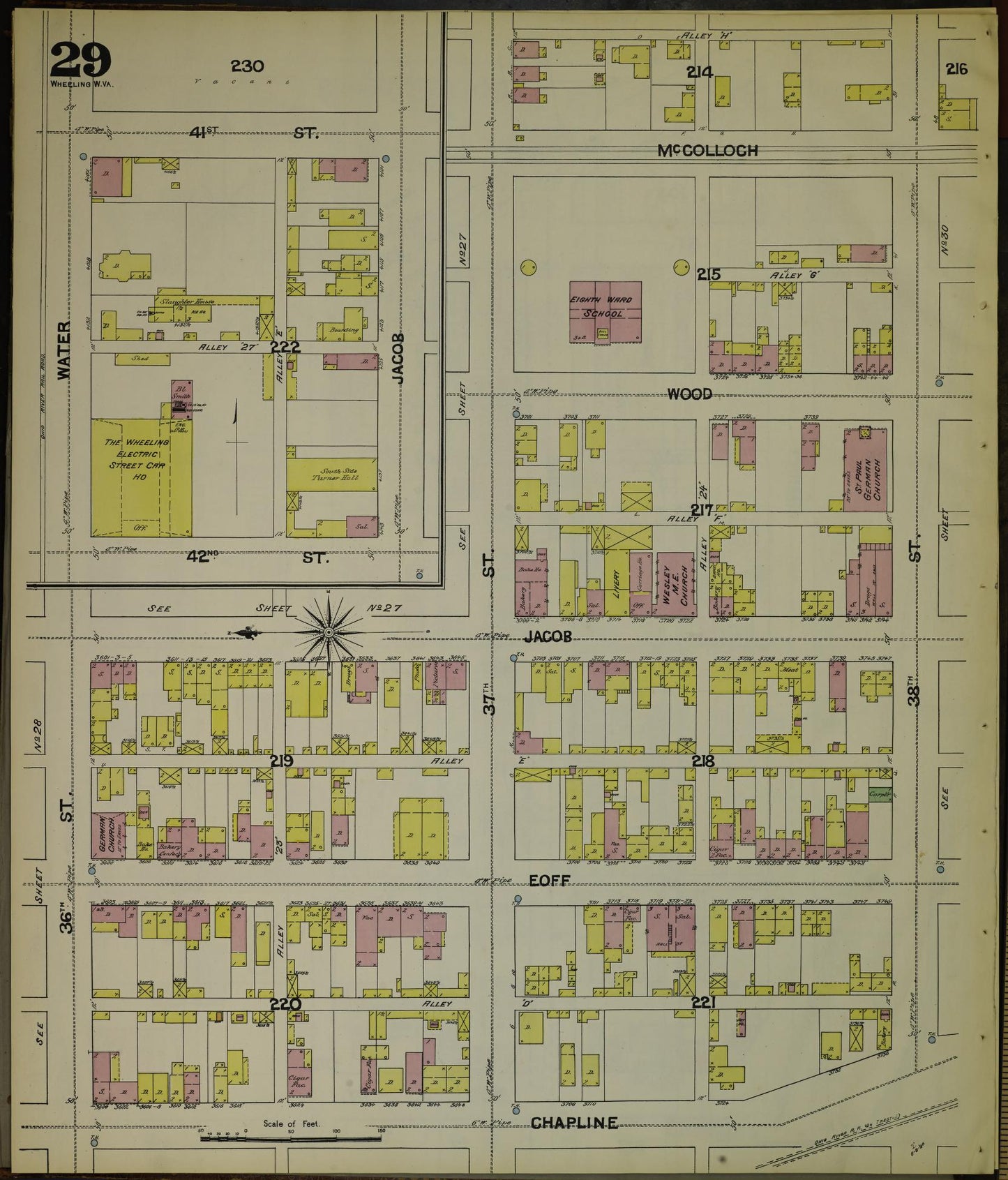 Sanborn Fire Insurance Map from Wheeling, Ohio County, West Virginia (1890), Sheet #0029 - Complete Map Set gallery image, historic Sanborn map, vintage wall art, West Virginia West Virginia