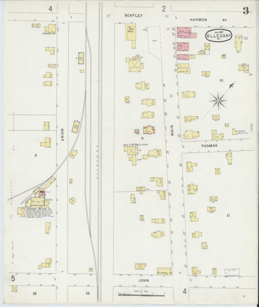 Sanborn Fire Insurance Map from Allegany, Cattaraugus County, New York (1897), Sheet #0003 - Historic Sanborn Fire Insurance Map Print, vintage old map wall art, antique decor, genealogy gift, New York New York map