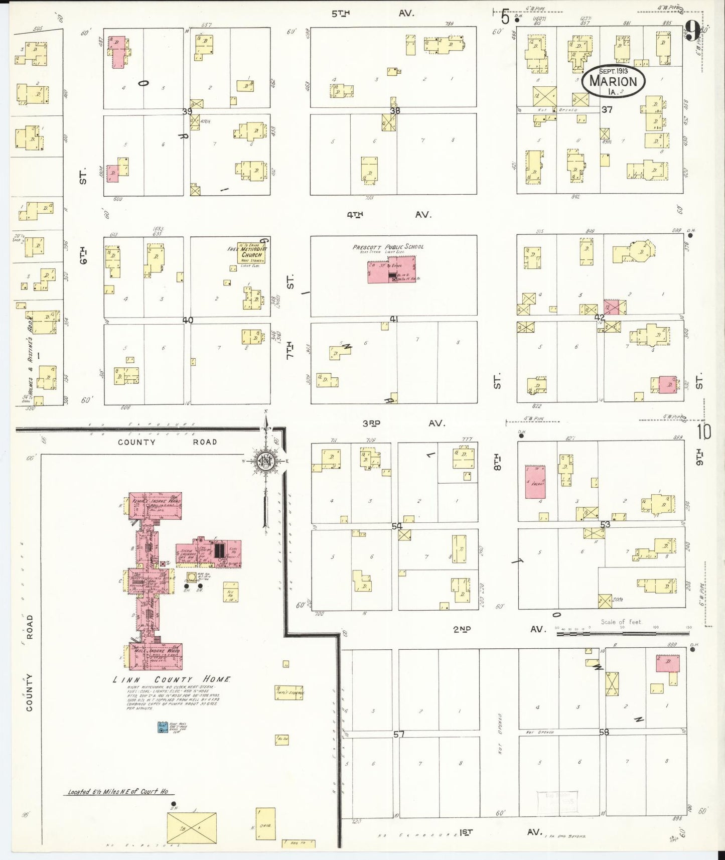Sanborn Fire Insurance Map from Marion, Linn County, Iowa (1913), Sheet #0009 - Historic Sanborn Fire Insurance Map Print