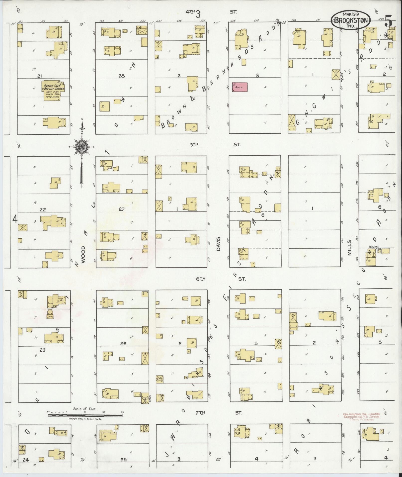 Sanborn Fire Insurance Map from Brookston, White County, Indiana (1919), Sheet #0005 - Complete Map Set gallery image, historic Sanborn map, vintage wall art, Indiana Indiana