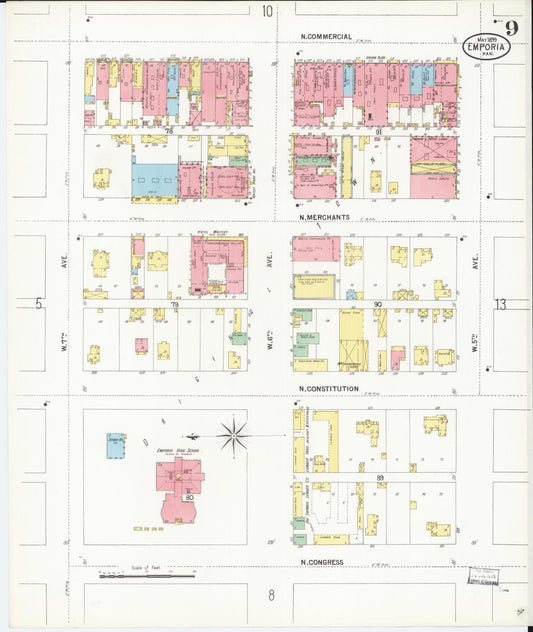 Sanborn Fire Insurance Map from Emporia, Lyon County, Kansas (1899), Sheet #0009 - Historic Sanborn Fire Insurance Map Print, vintage old map wall art, antique decor, genealogy gift, Kansas Kansas map