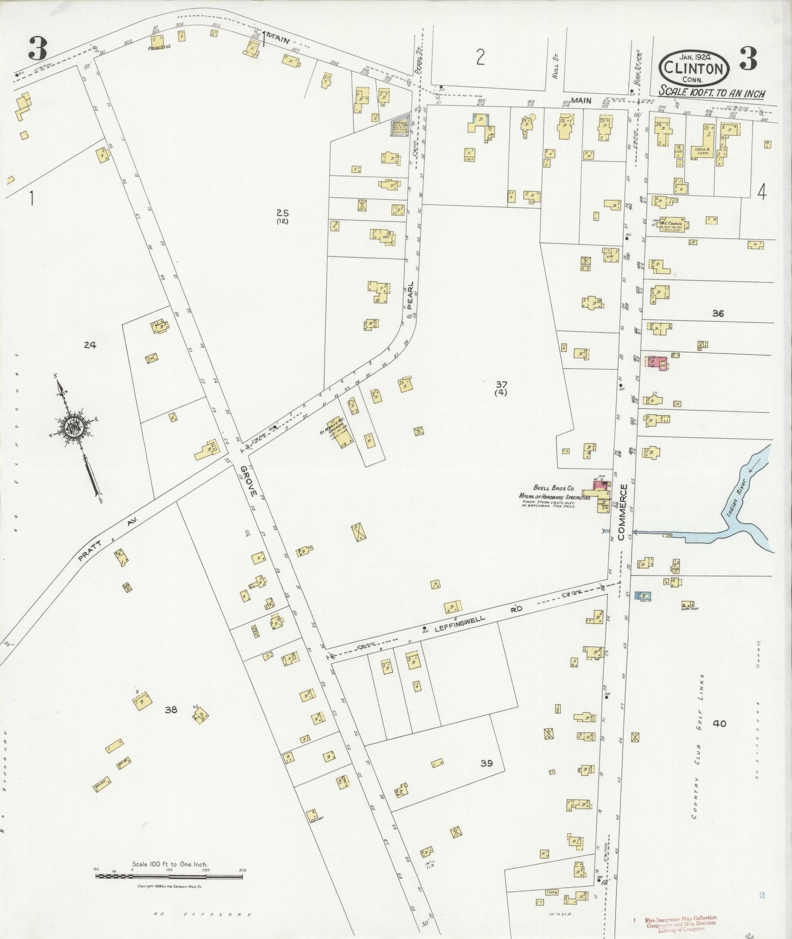 Sanborn Fire Insurance Map from Clinton, Middlesex County, Connecticut (1924), Sheet #0003 - Historic Sanborn Fire Insurance Map Print, vintage old map wall art, antique decor, genealogy gift, Connecticut Connecticut map