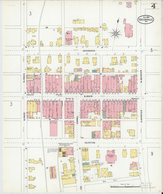 Sanborn Fire Insurance Map from Greenville, Mercer County, Pennsylvania (1904), Sheet #0004 - Historic Sanborn Fire Insurance Map Print, vintage old map wall art, antique decor, genealogy gift, Pennsylvania Pennsylvania map