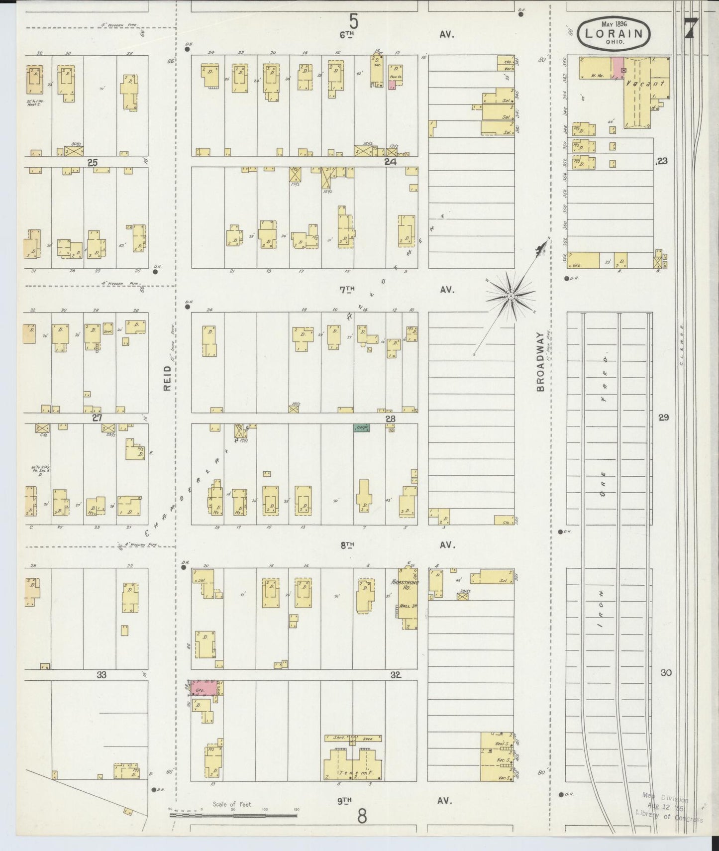 Sanborn Fire Insurance Map from Lorain, Lorain County, Ohio (1896), Sheet #0007 - Historic Sanborn Fire Insurance Map Print, vintage old map wall art, antique decor, genealogy gift, Ohio Ohio map