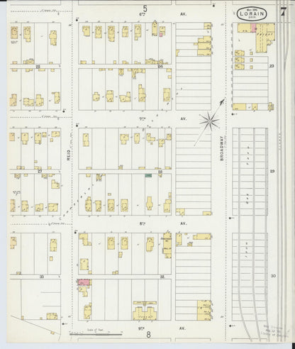 Sanborn Fire Insurance Map from Lorain, Lorain County, Ohio (1896), Sheet #0007 - Historic Sanborn Fire Insurance Map Print, vintage old map wall art, antique decor, genealogy gift, Ohio Ohio map