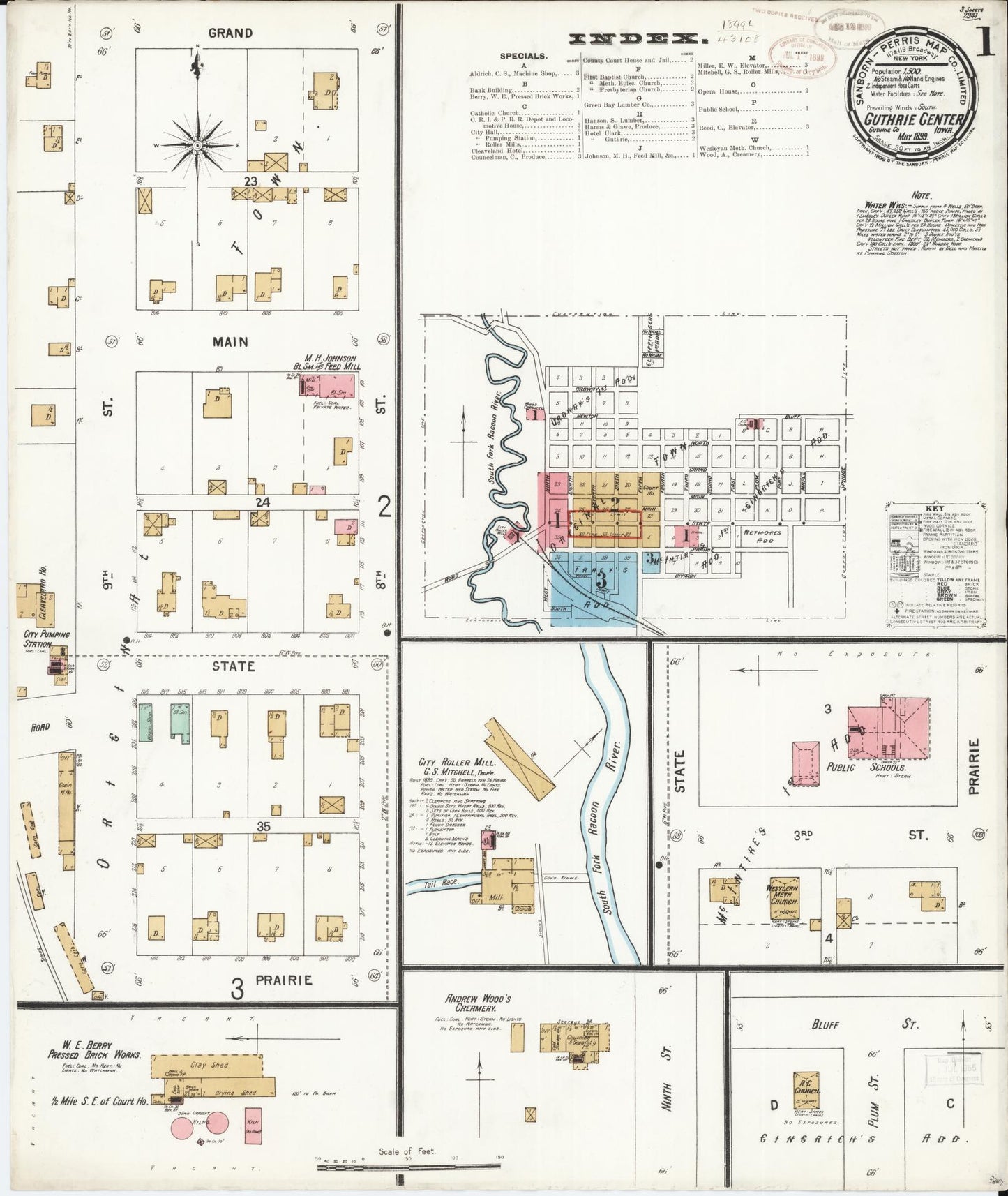 Sanborn Fire Insurance Map from Guthrie Center, Guthrie County, Iowa (1899), Sheet #0001 - Historic Sanborn Fire Insurance Map Print, vintage old map wall art