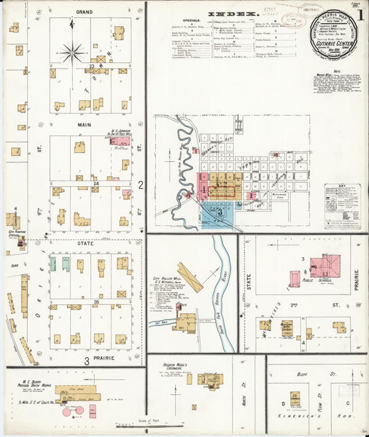 Sanborn Fire Insurance Map from Guthrie Center, Guthrie County, Iowa (1899), Sheet #0001 - Historic Sanborn Fire Insurance Map Print, vintage old map wall art