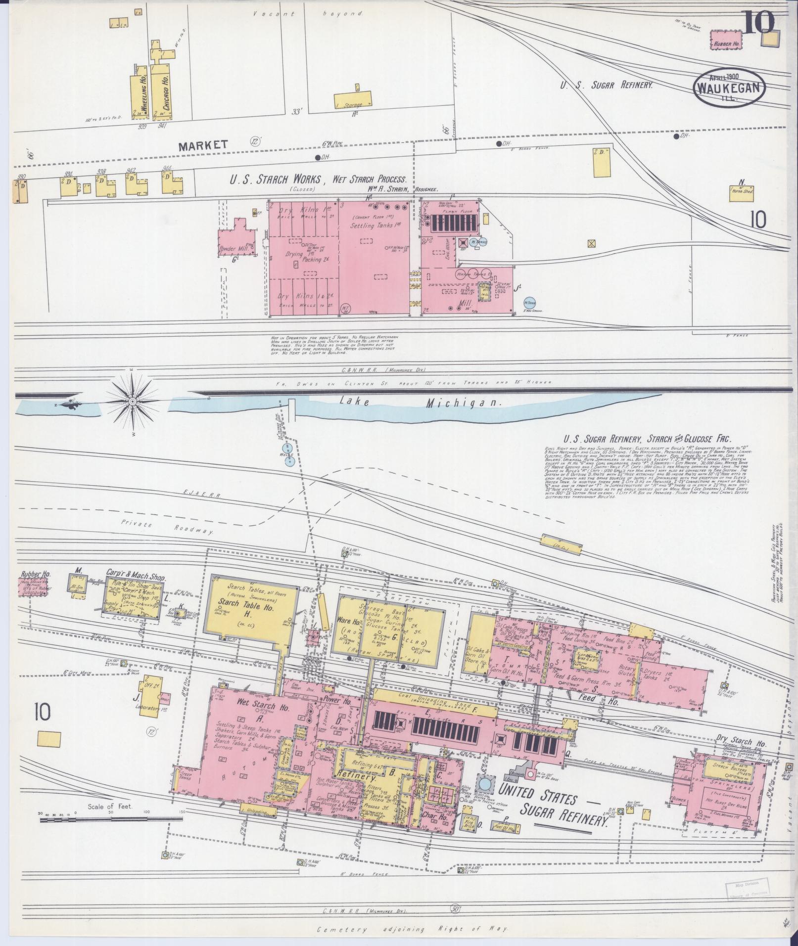 Sanborn Fire Insurance Map from Waukegan, Lake County, Illinois (1900), Sheet #0010 - Historic Sanborn Fire Insurance Map Print, vintage old map wall art, antique decor, genealogy gift, Illinois Illinois map