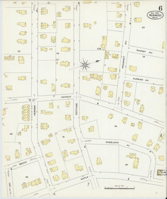 Sanborn Fire Insurance Map from Norwood, Norfolk County, Massachusetts (1909), Sheet #0006 - Historic Sanborn Fire Insurance Map Print, vintage old map wall art, antique decor, genealogy gift, Massachusetts Massachusetts map