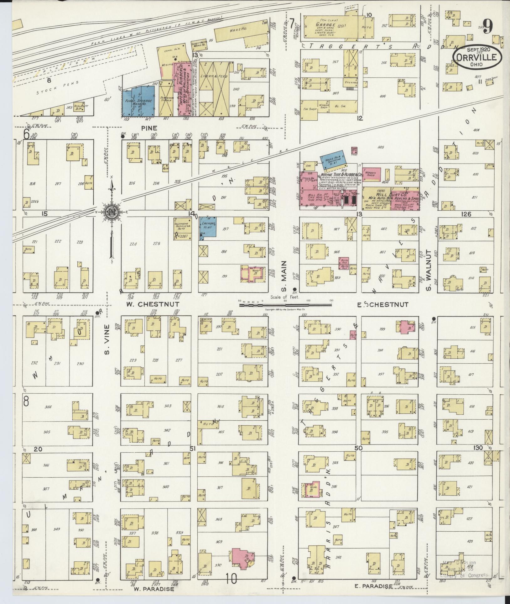 Sanborn Fire Insurance Map from Orrville, Wayne County, Ohio (1920), Sheet #0009 - Historic Sanborn Fire Insurance Map Print, vintage old map wall art, antique decor, genealogy gift, Ohio Ohio map