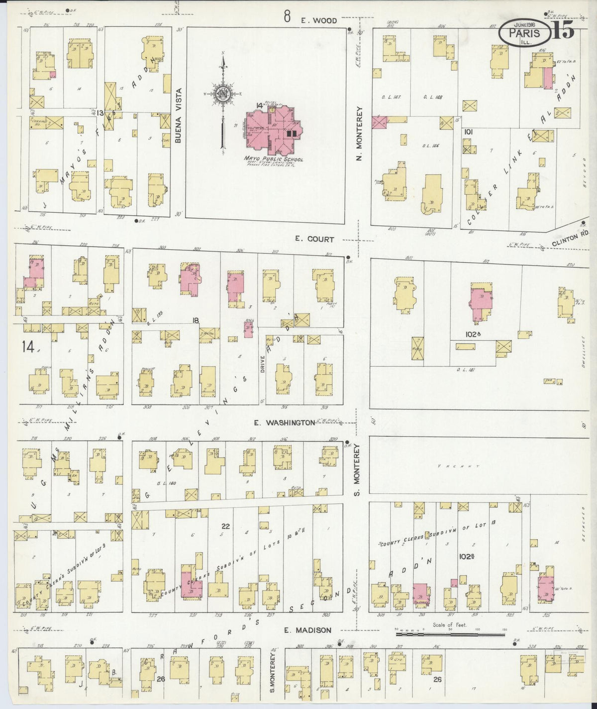 Sanborn Fire Insurance Map from Paris, Edgar County, Illinois (1916), Sheet #0015 - Historic Sanborn Fire Insurance Map Print, vintage old map wall art, antique decor, genealogy gift, Illinois Illinois map