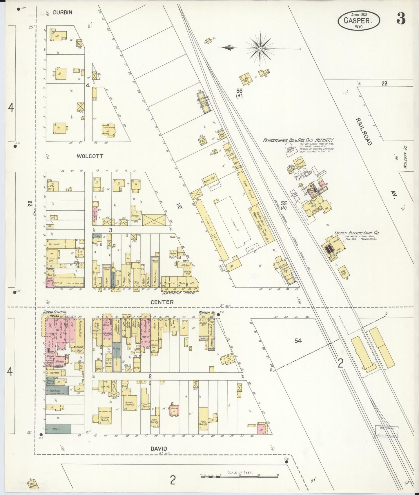 Sanborn Fire Insurance Map from Casper, Natrona County, Wyoming (1903), Sheet #0003 - Complete Map Set gallery image, historic Sanborn map, vintage wall art, Wyoming Wyoming