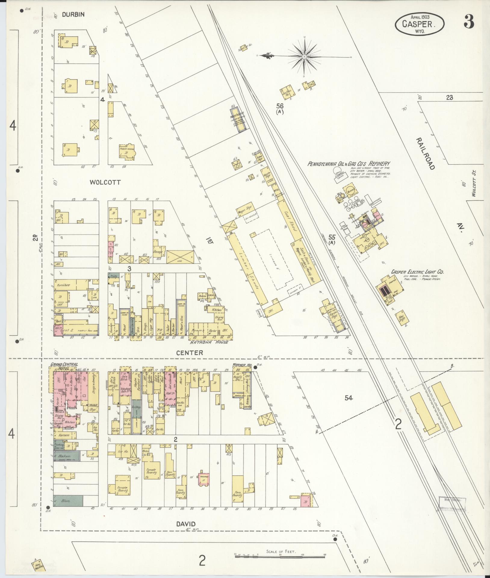 Sanborn Fire Insurance Map from Casper, Natrona County, Wyoming (1903), Sheet #0003 - Complete Map Set gallery image, historic Sanborn map, vintage wall art, Wyoming Wyoming