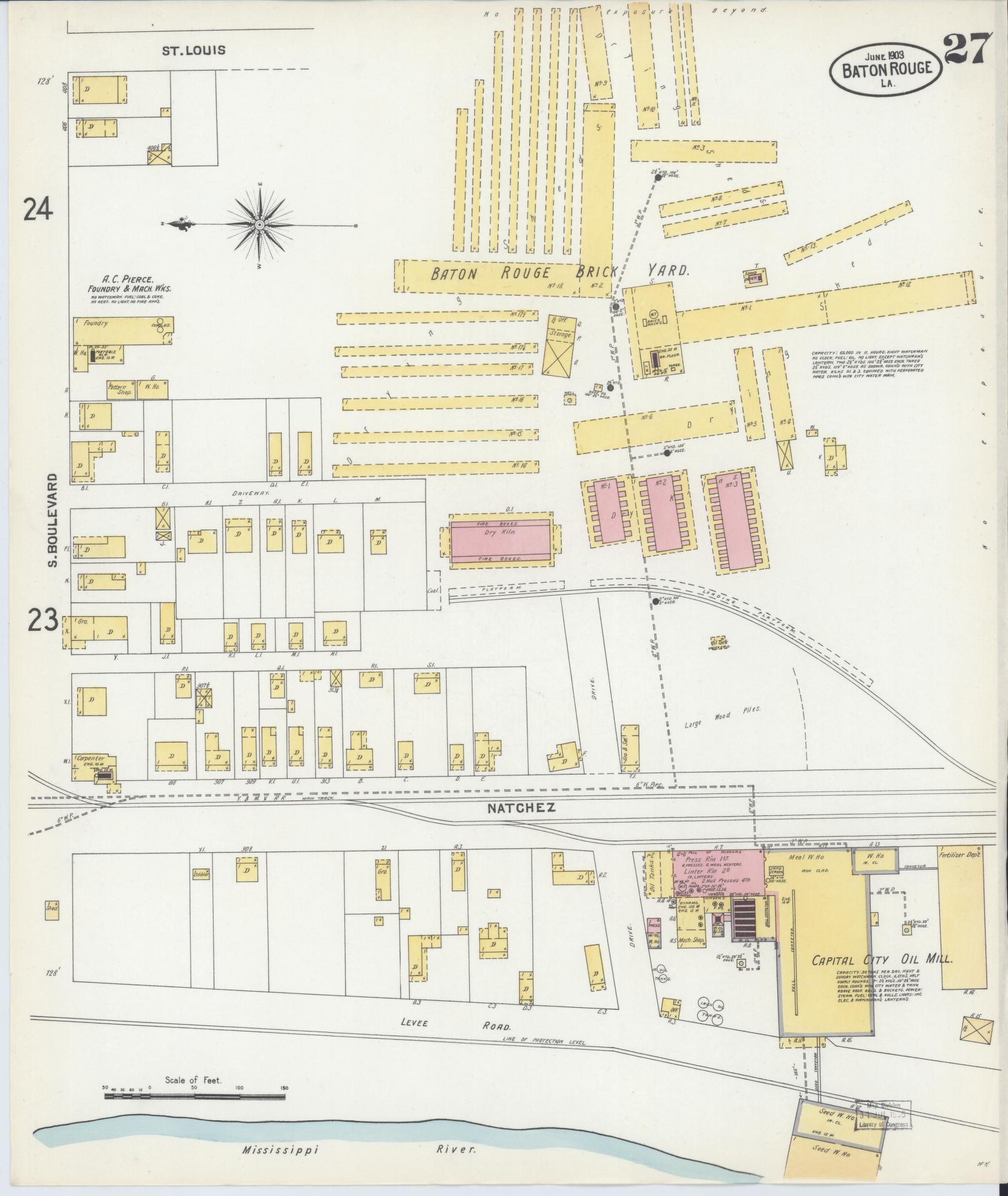 Sanborn Fire Insurance Map from Baton Rouge, East Baton Rouge Parish, Louisiana (1903), Sheet #0027 - Complete Map Set gallery image, historic Sanborn map, vintage wall art, Louisiana Louisiana