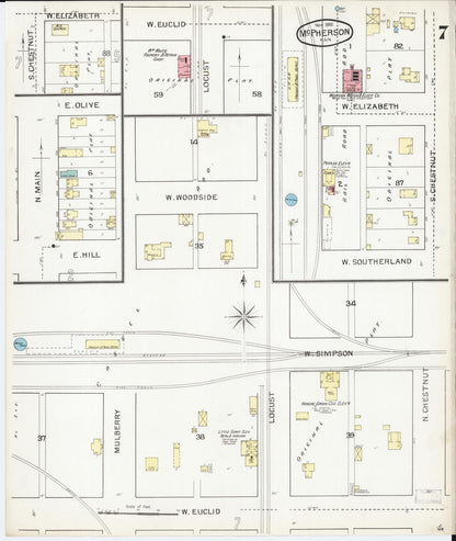 Sanborn Fire Insurance Map from Mcpherson, Mcpherson County, Kansas (1892), Sheet #0007 - Complete Map Set gallery image, historic Sanborn map, vintage wall art, Kansas Kansas