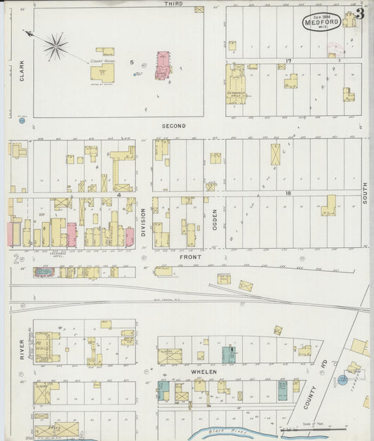 Sanborn Fire Insurance Map from Medford, Taylor County, Wisconsin (1894), Sheet #0003 - Historic Sanborn Fire Insurance Map Print, vintage old map wall art, antique decor, genealogy gift, Wisconsin Wisconsin map