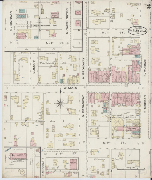Sanborn Fire Insurance Map from Shelbyville, Shelby County, Illinois (1886), Sheet #0002 - Historic Sanborn Fire Insurance Map Print, vintage old map wall art, antique decor, genealogy gift, Illinois Illinois map