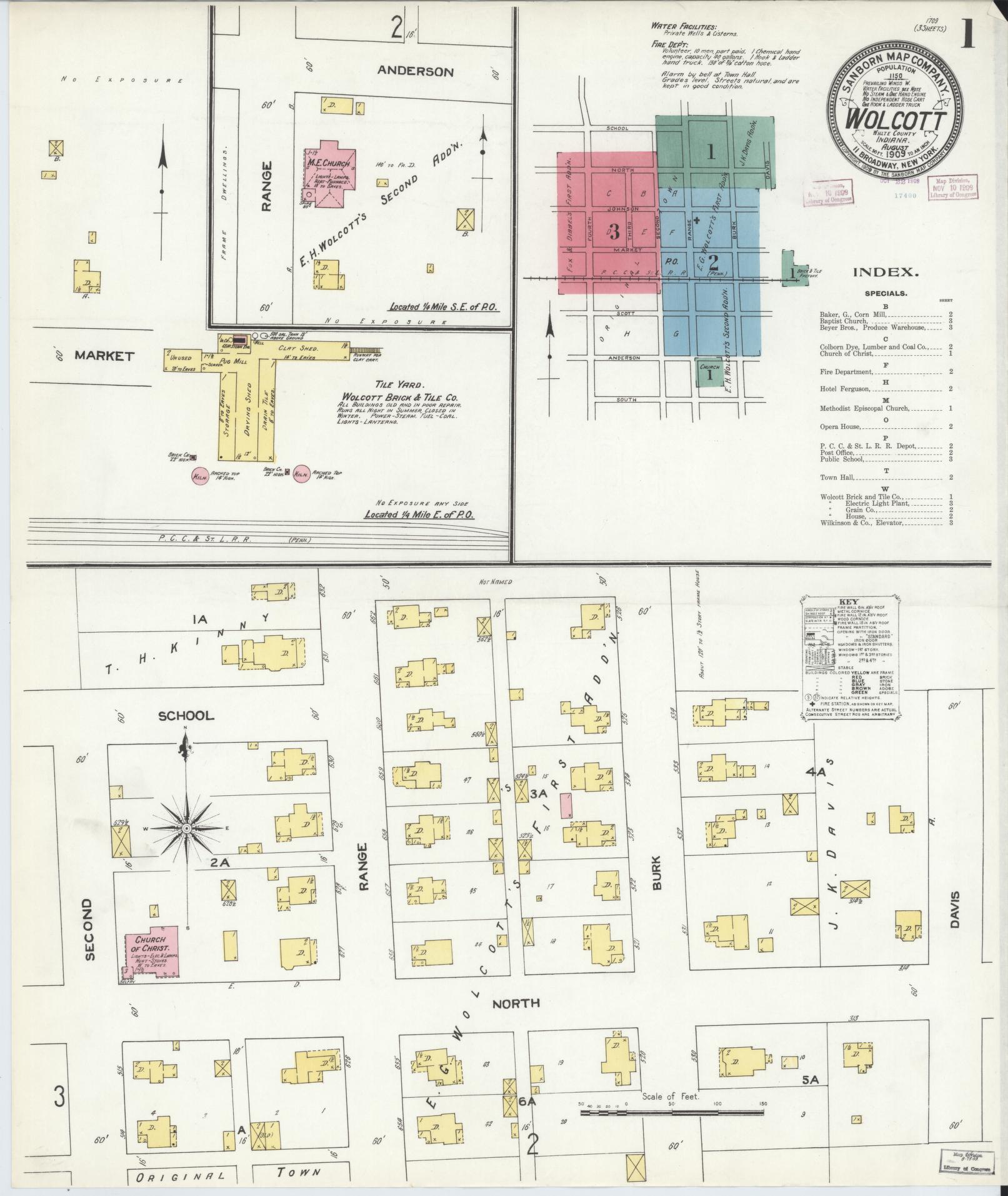 Sanborn Fire Insurance Map from Wolcott, White County, Indiana (1909), Sheet #0001 - Complete Map Set gallery image, historic Sanborn map, vintage wall art, Indiana Indiana