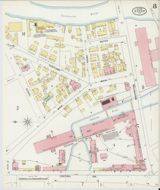 Sanborn Fire Insurance Map from Dover, Strafford County, New Hampshire (1898), Sheet #0008 - Historic Sanborn Fire Insurance Map Print, vintage old map wall art, antique decor, genealogy gift, New Hampshire New Hampshire map