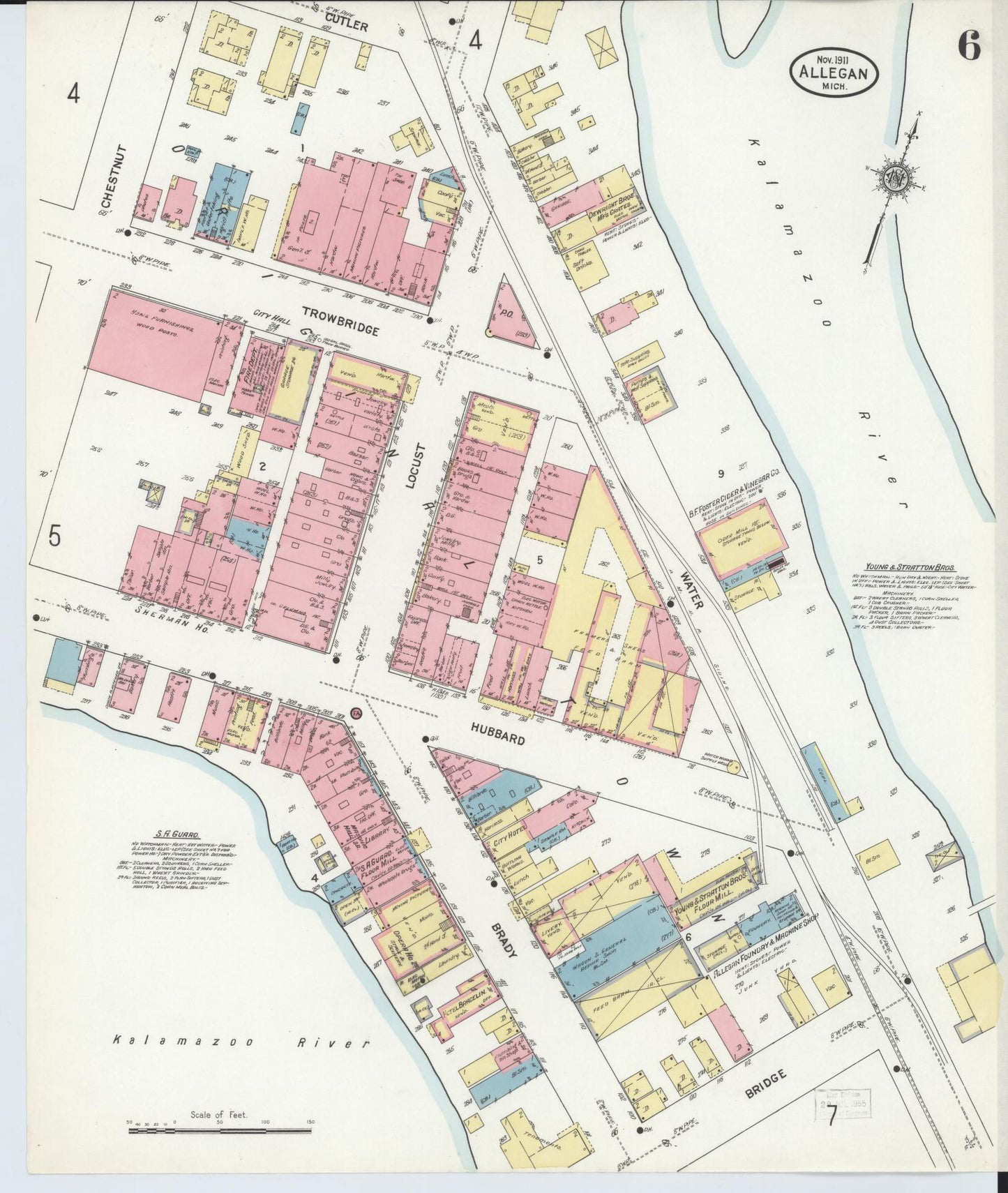 Sanborn Fire Insurance Map from Allegan, Allegan County, Michigan (1911), Sheet #0006 - Historic Sanborn Fire Insurance Map Print, vintage old map wall art, antique decor, genealogy gift, Michigan Michigan map