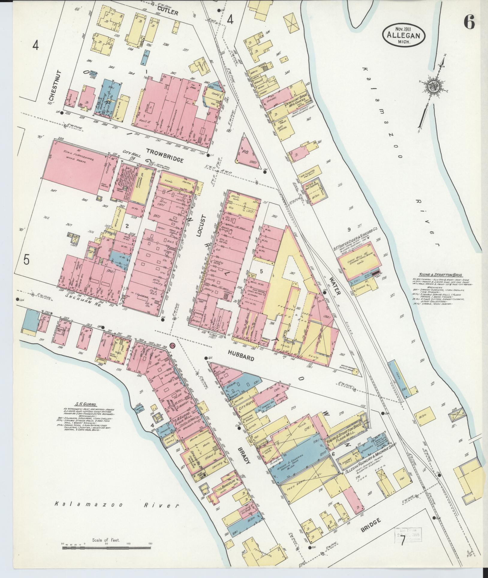 Sanborn Fire Insurance Map from Allegan, Allegan County, Michigan (1911), Sheet #0006 - Historic Sanborn Fire Insurance Map Print, vintage old map wall art, antique decor, genealogy gift, Michigan Michigan map