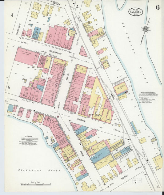 Sanborn Fire Insurance Map from Allegan, Allegan County, Michigan (1911), Sheet #0006 - Historic Sanborn Fire Insurance Map Print, vintage old map wall art, antique decor, genealogy gift, Michigan Michigan map