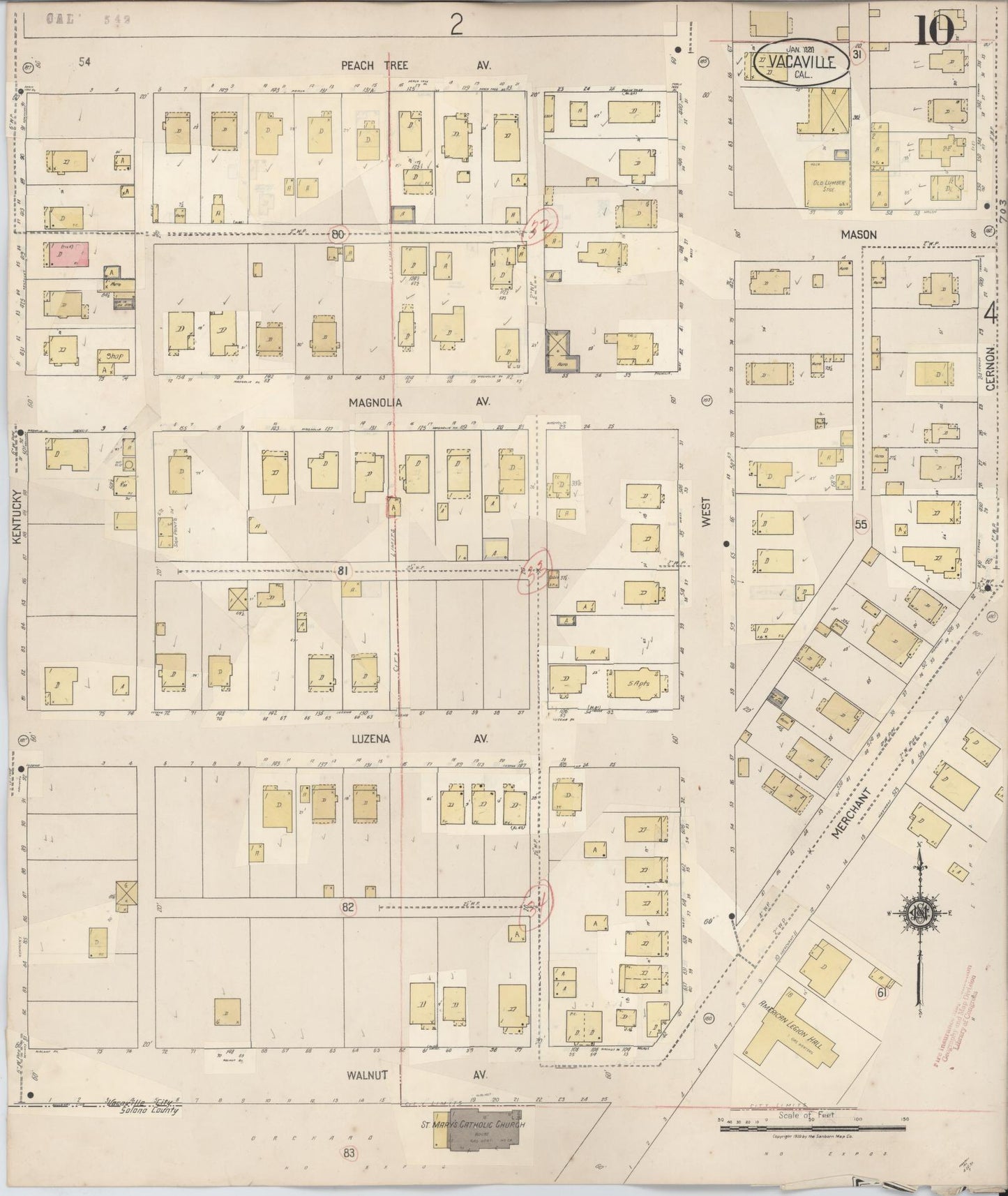 Sanborn Fire Insurance Map from Vacaville, Solano County, California (1941), Sheet #0010 - Complete Map Set gallery image, historic Sanborn map, vintage wall art, California California