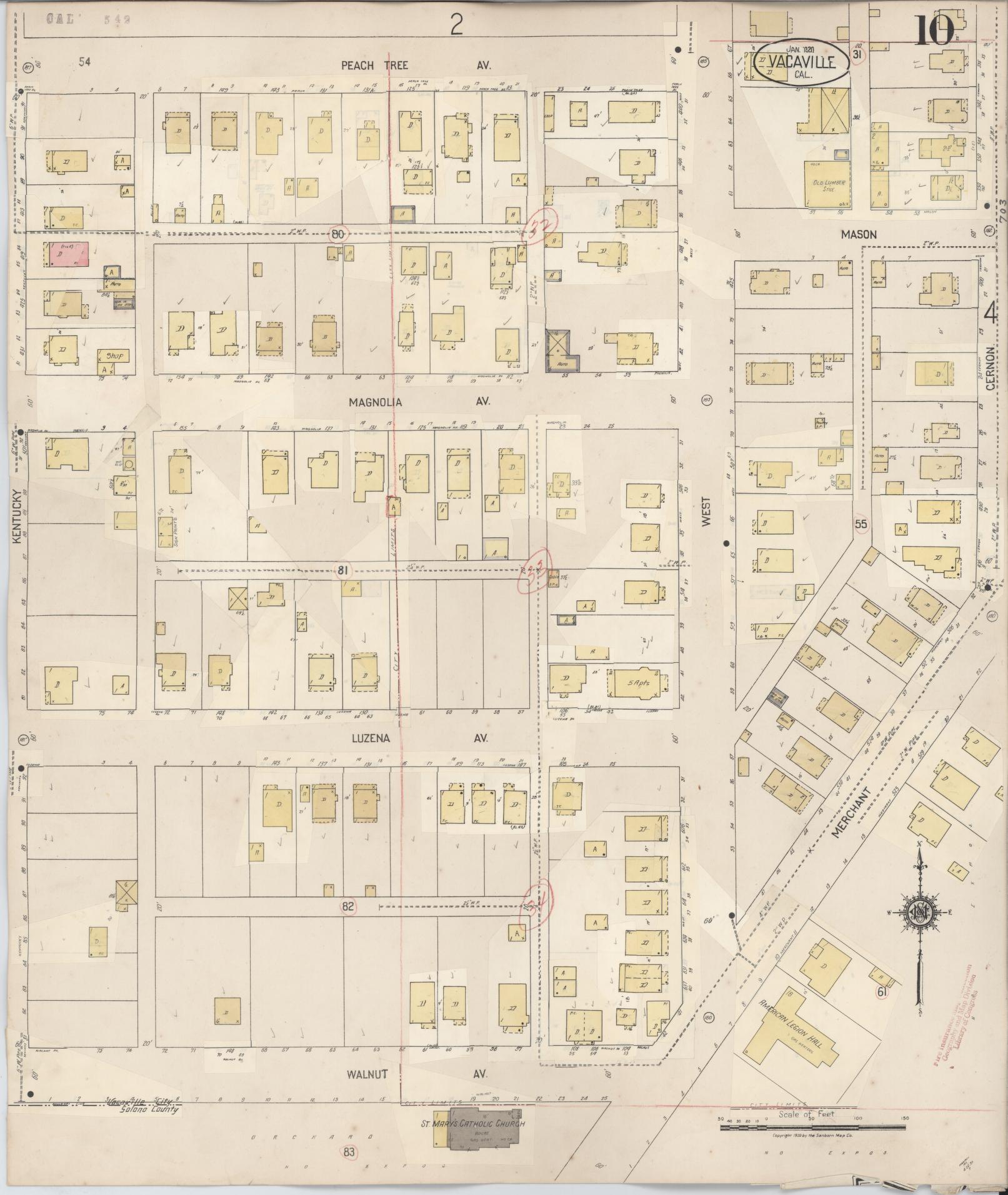 Sanborn Fire Insurance Map from Vacaville, Solano County, California (1941), Sheet #0010 - Complete Map Set gallery image, historic Sanborn map, vintage wall art, California California