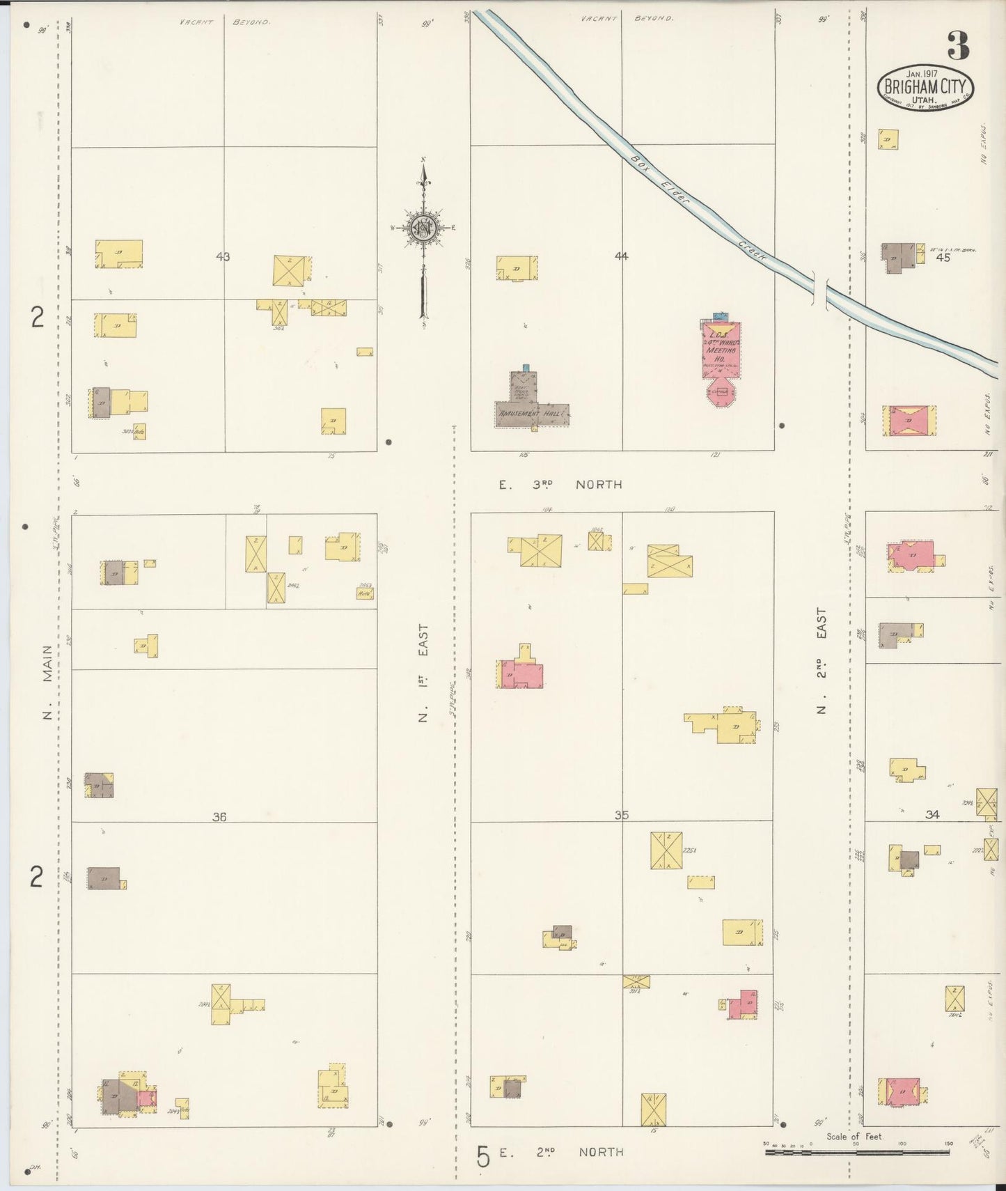 Sanborn Fire Insurance Map from Brigham City, Box Elder County, Utah (1917), Sheet #0003 - Complete Map Set gallery image, historic Sanborn map, vintage wall art, Utah Utah
