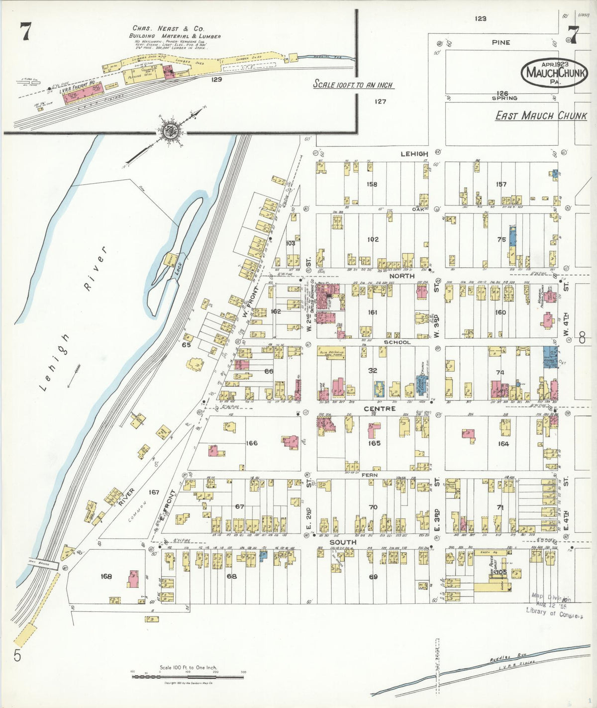 Sanborn Fire Insurance Map from Mauch Chunk, Carbon County, Pennsylvania (1923), Sheet #0007 - Historic Sanborn Fire Insurance Map Print, vintage old map wall art, antique decor, genealogy gift, Pennsylvania Pennsylvania map