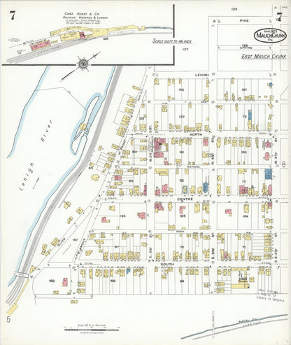 Sanborn Fire Insurance Map from Mauch Chunk, Carbon County, Pennsylvania (1923), Sheet #0007 - Historic Sanborn Fire Insurance Map Print, vintage old map wall art, antique decor, genealogy gift, Pennsylvania Pennsylvania map