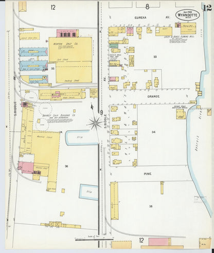 Sanborn Fire Insurance Map from Wyandotte, Wayne County, Michigan (1900), Sheet #0012 - Historic Sanborn Fire Insurance Map Print, vintage old map wall art, antique decor, genealogy gift, Michigan Michigan map
