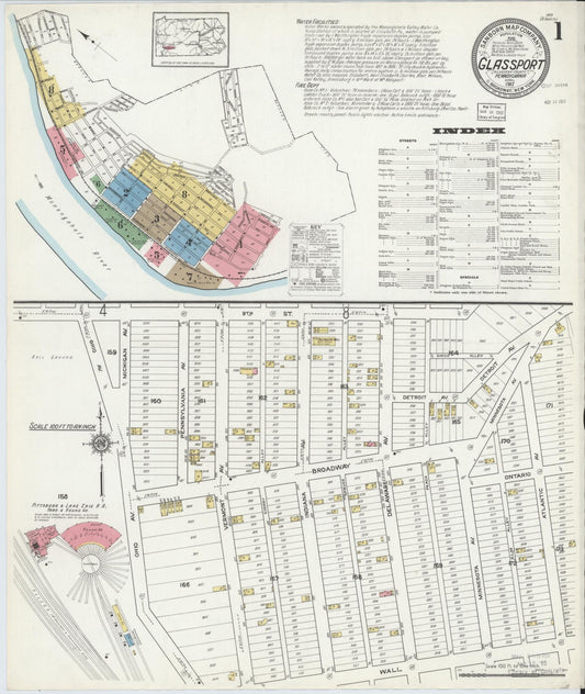 Sanborn Fire Insurance Map from Glassport, Allegheny County, Pennsylvania (1917), Sheet #0001 - Historic Sanborn Fire Insurance Map Print, vintage old map wall art, antique decor, genealogy gift, Pennsylvania Pennsylvania map