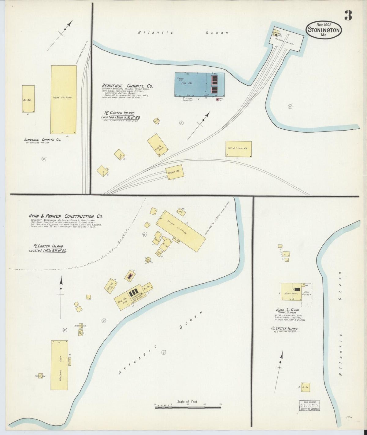 Sanborn Fire Insurance Map from Stonington, Hancock County, Maine (1908), Sheet #0003 - Complete Map Set gallery image, historic Sanborn map, vintage wall art, Maine Maine