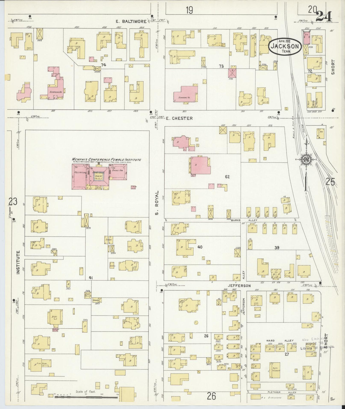 Sanborn Fire Insurance Map from Jackson, Madison County, Tennessee (1912), Sheet #0024 - Complete Map Set gallery image, historic Sanborn map, vintage wall art, Tennessee Tennessee