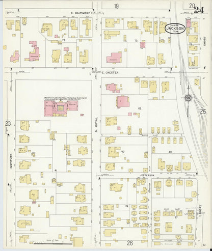 Sanborn Fire Insurance Map from Jackson, Madison County, Tennessee (1912), Sheet #0024 - Complete Map Set gallery image, historic Sanborn map, vintage wall art, Tennessee Tennessee