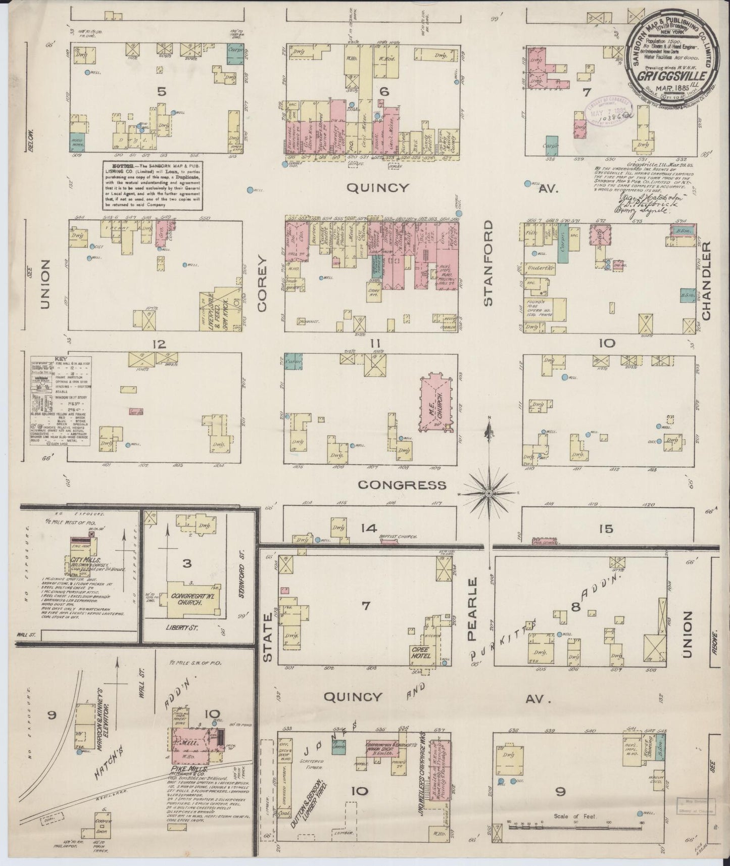 Sanborn Fire Insurance Map from Griggsville, Pike County, Illinois (1885), Sheet #0001 - Historic Sanborn Fire Insurance Map Print, vintage old map wall art, antique decor, genealogy gift, Illinois Illinois map