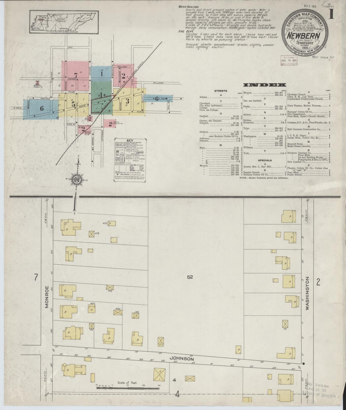 Sanborn Fire Insurance Map from Newbern, Dyer County, Tennessee. (1914) – Historic Sanborn Fire Insurance Map Print