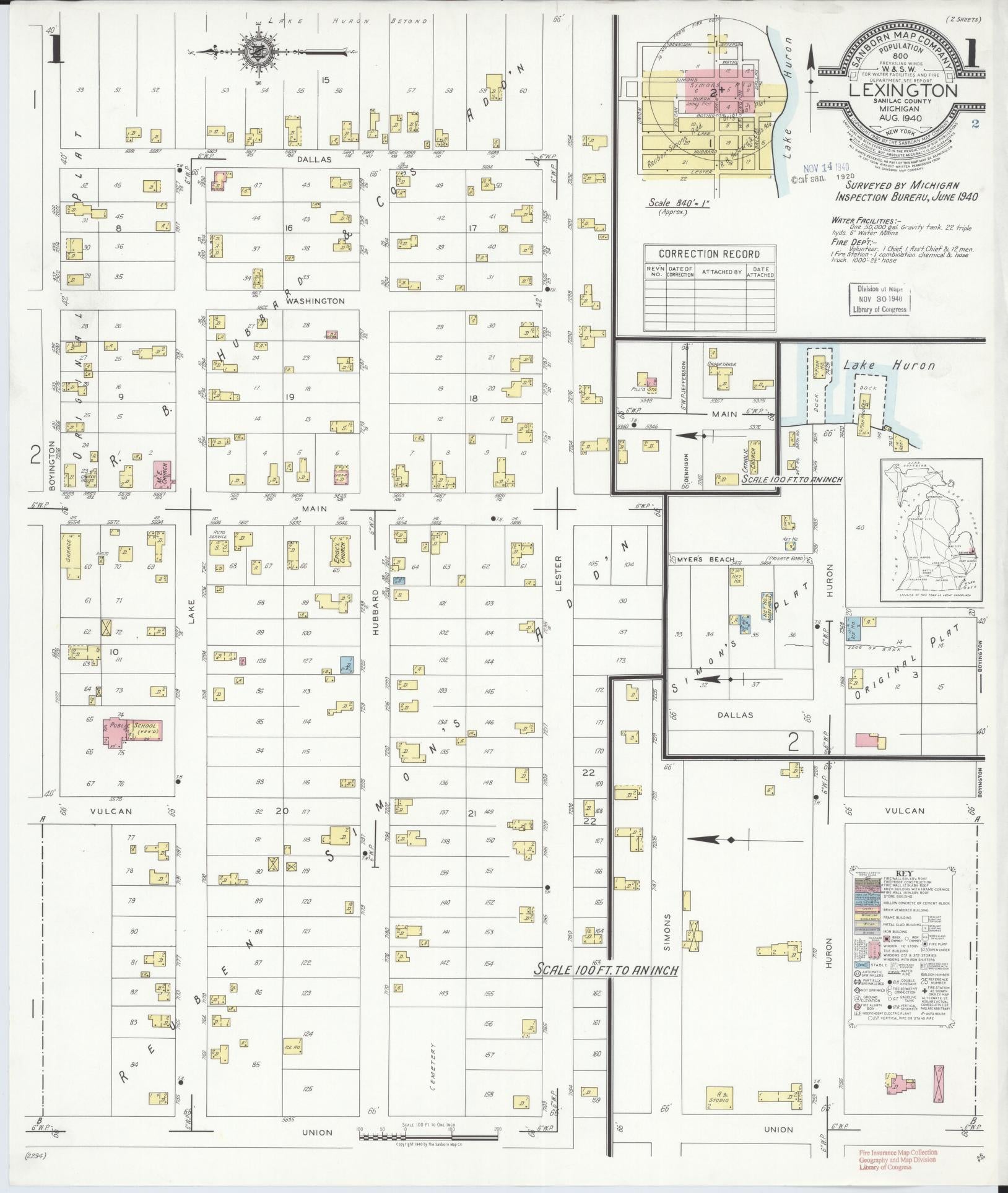 Sanborn Fire Insurance Map from Lexington, Sanilac County, Michigan (1940), Sheet #0001 - Complete Map Set gallery image, historic Sanborn map, vintage wall art, Michigan Michigan